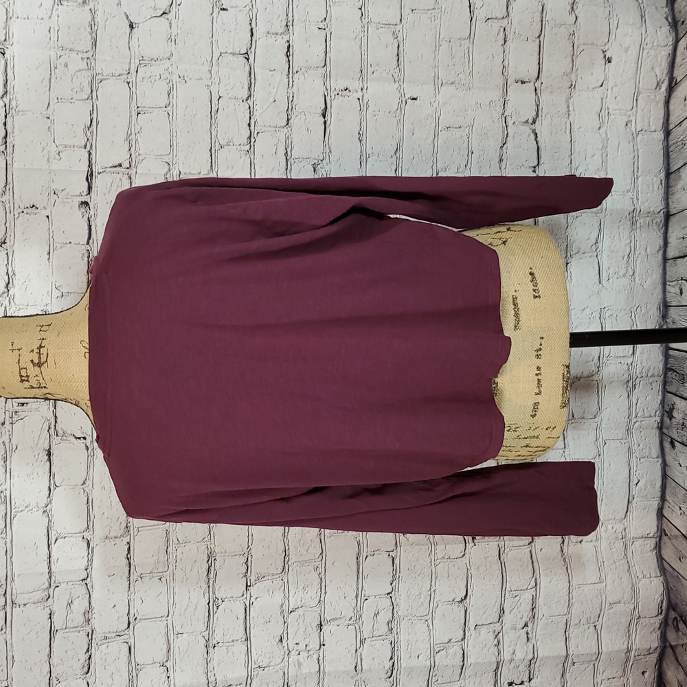 PINK Burgundy Cropped Long Sleeve T-Shirt Size L - Picture 4 of 6
